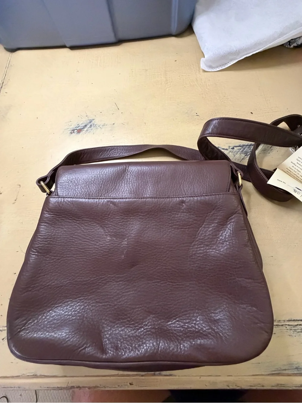 Etienne Aigner Dark Brown Leather Messenger Bag with Gold Hardware